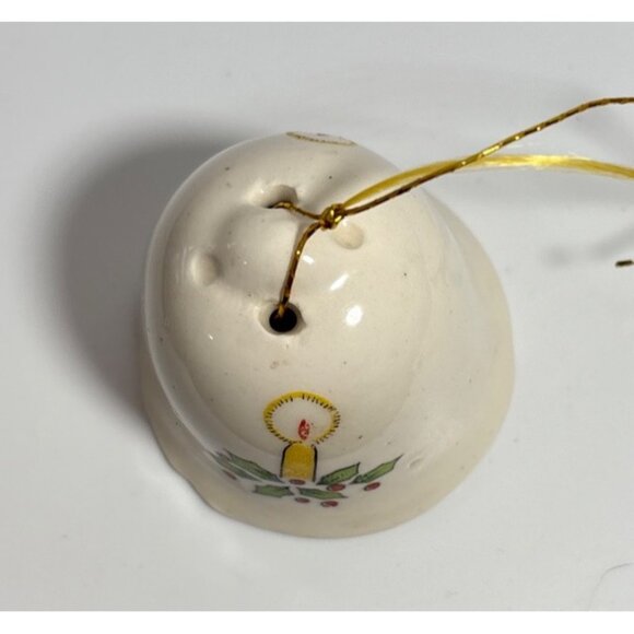 Ceramic Christmas Bell Ornament Miniature Candle & Holly Vintage 1.75" Tall - Picture 2 of 6